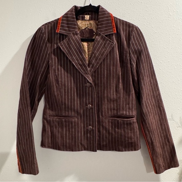 Wilsons Leather Brown 1984 Crown Embellished Pinstripe Blazer Jacket Studded Y2k - Picture 1 of 8